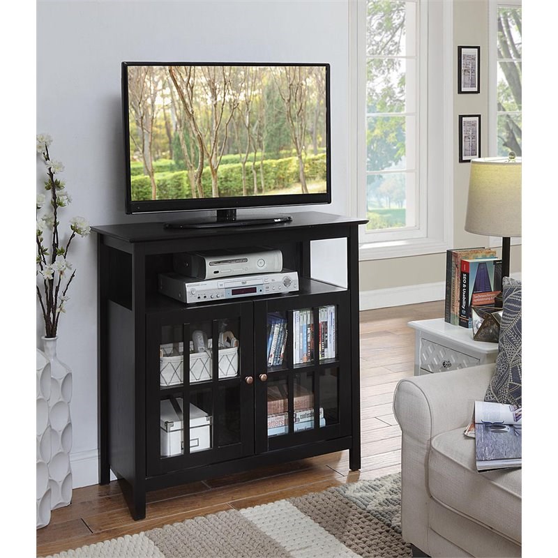 Convenience Concepts Big Sur Highboy TV Stand in Black Wood Finish