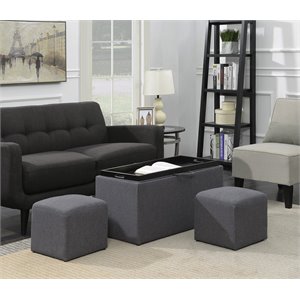 designs4comfort sheridan storage bench with two ottomans in gray fabric