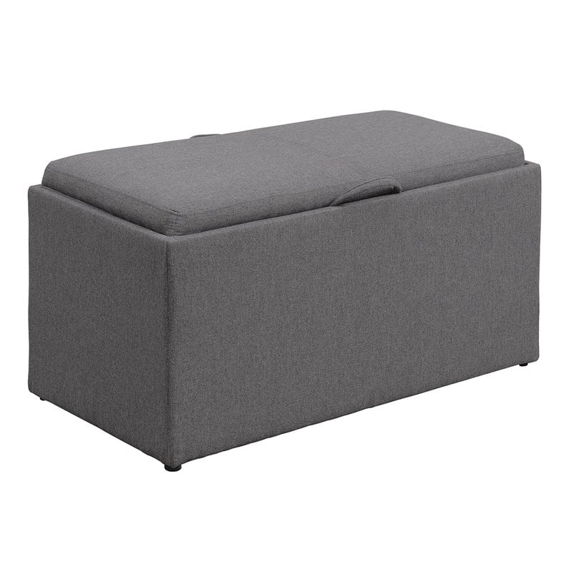 Designs4Comfort Sheridan Storage Bench with Two Ottomans in Gray Fabric