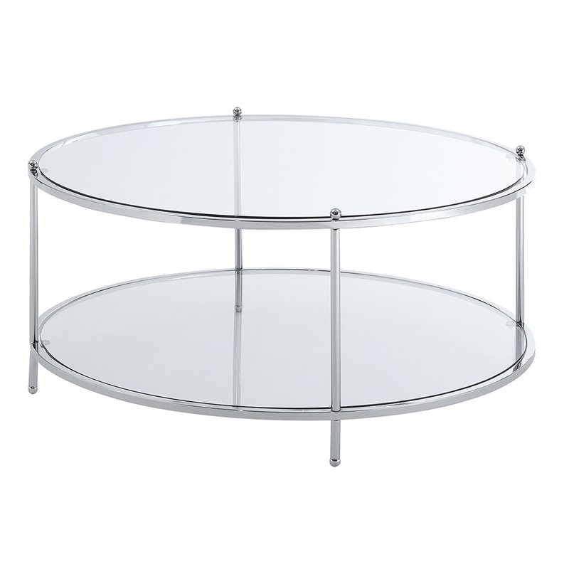 Convenience Concepts Royal Crest Round, Round Glass And Chrome Coffee Table