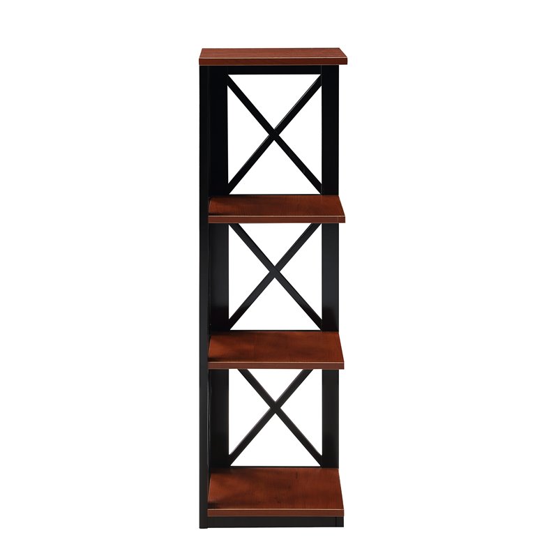 Convenience Concepts Oxford Thre-Tier Corner Bookcase in Cherry and Black Wood