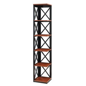 Convenience Concepts Oxford Five-Tier Corner Bookcase in Cherry and Black Wood
