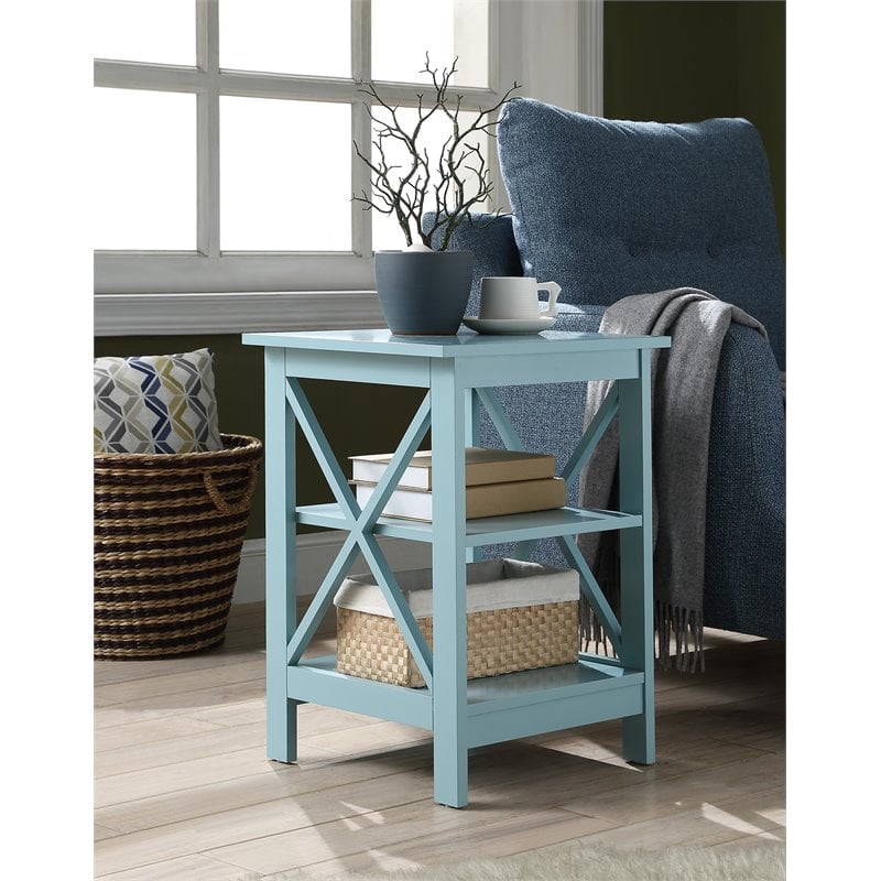 Convenience Concepts Oxford Square End Table in Sea Foam Green Wood Finish