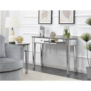 convenience concepts gold coast mirrored glass desk vanity- weathered gray wood