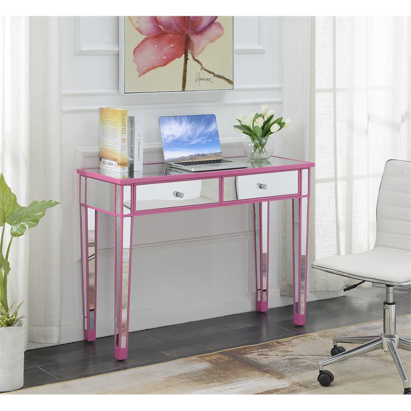 Convenience Concepts Gold Coast Mirrored Desk Vanity In Pink 413372pk Convenience Concepts Gold Coast Mirrored Desk Vanity In Pink