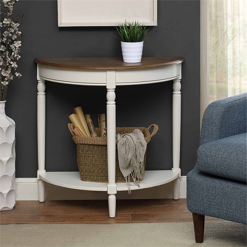 French Country Console Table in Driftwood and White Wood Finish