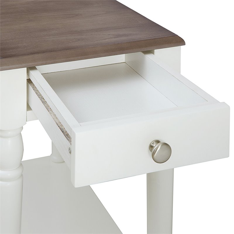 French Country One-Drawer End Table in Driftwood and White Wood Finish
