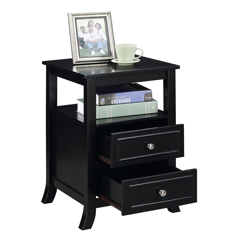 Convenience Concepts Melbourne Two-Drawer End Table in Black Wood Finish