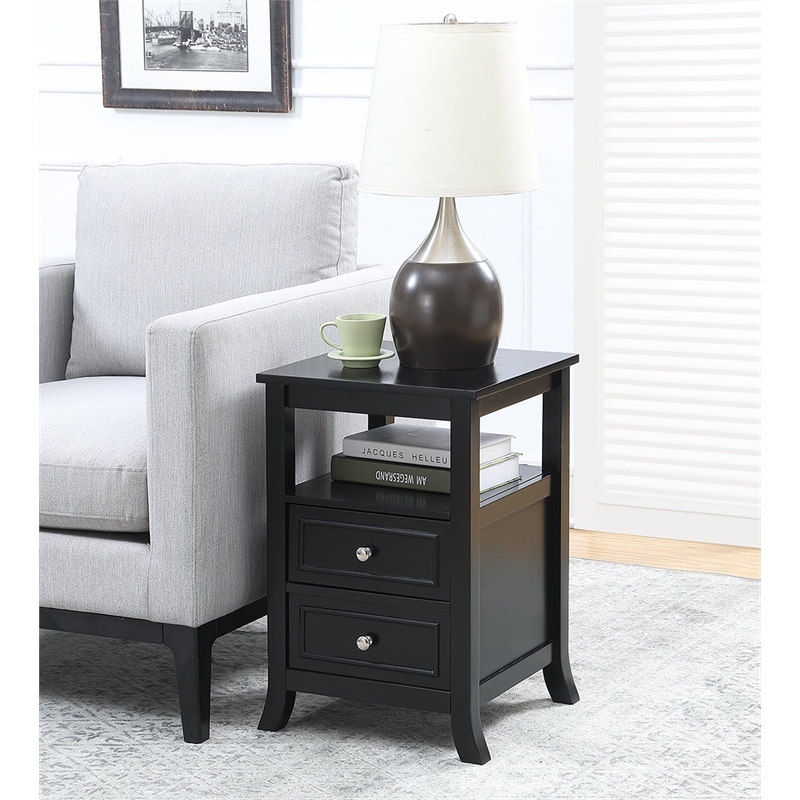 Convenience Concepts Melbourne Two-Drawer End Table in Black Wood Finish