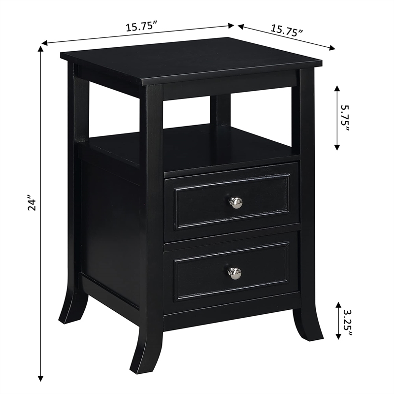 Convenience Concepts Melbourne Two-Drawer End Table in Black Wood Finish