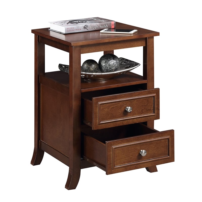 Convenience Concepts End Table Nightstand Bedside Square in Wood - Espresso