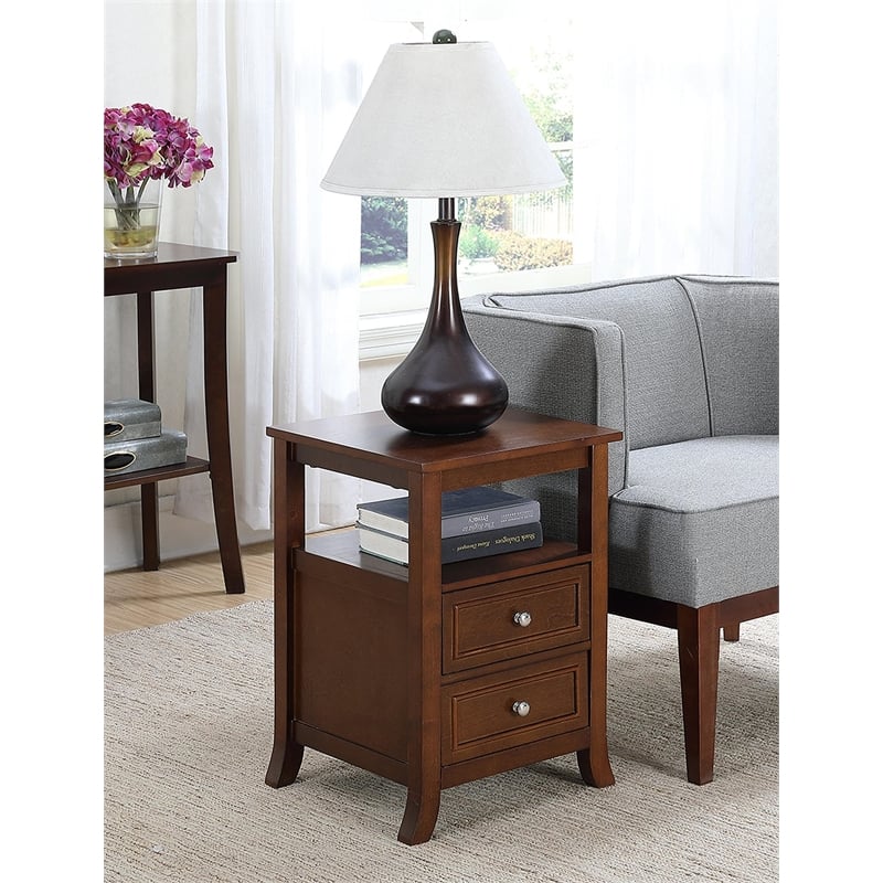 Convenience Concepts End Table Nightstand Bedside Square in Wood - Espresso