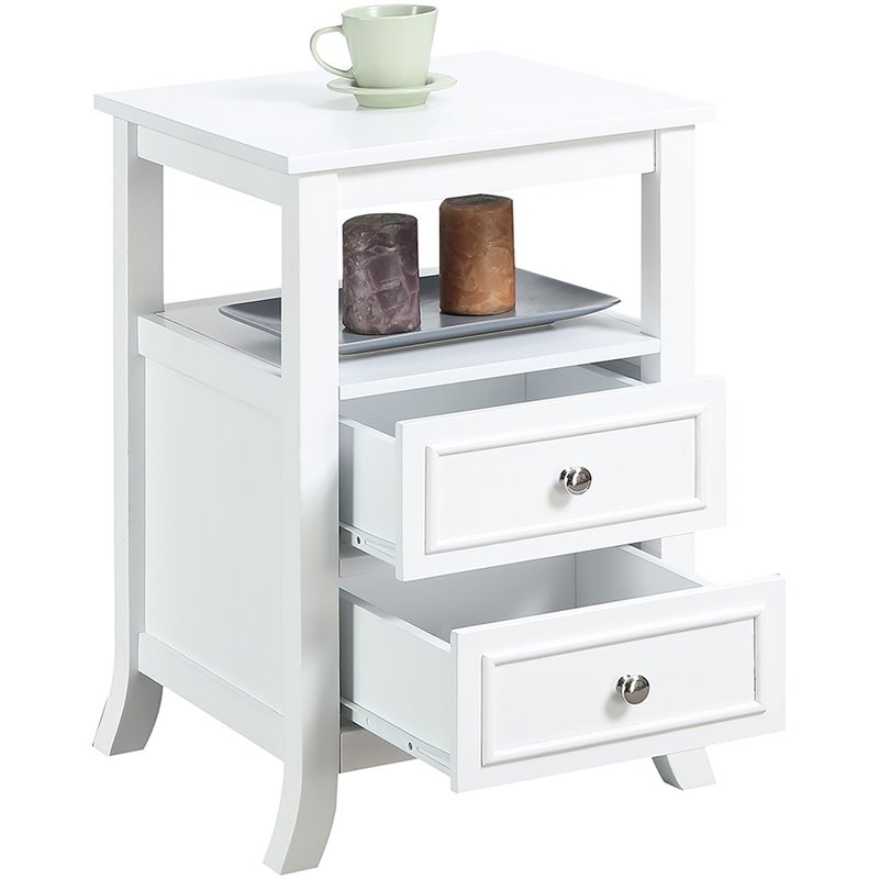 Convenience Concepts Melbourne Two-Drawer End Table in White Wood Finish