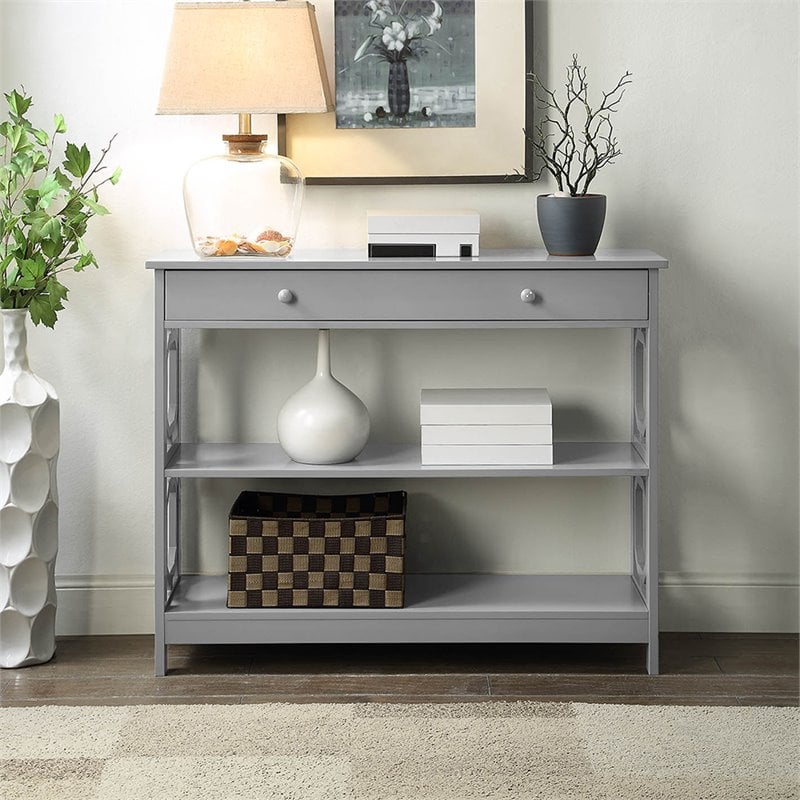 Convenience Concepts Omega Storage Console Table in Gray Wood Finish