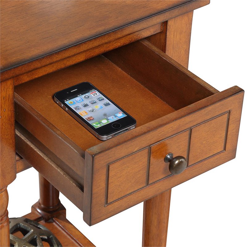 French Country Khloe One-Drawer Accent End Table in Walnut Wood Finish