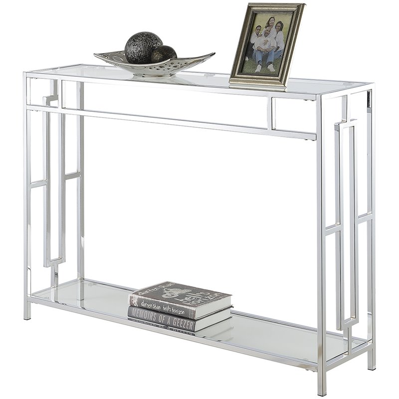 Convenience Concepts Town Square Glass Top Console Table in Chrome Metal Frame
