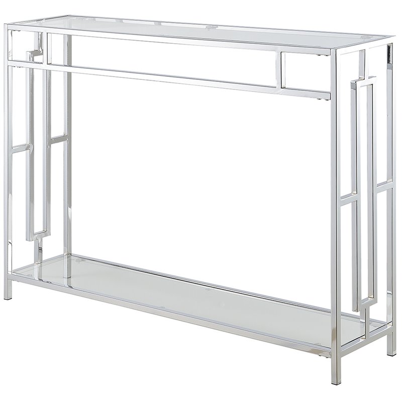Convenience Concepts Town Square Glass Top Console Table in Chrome Metal Frame