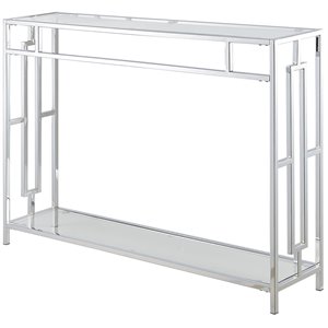 convenience concepts town square glass top console table in chrome metal frame