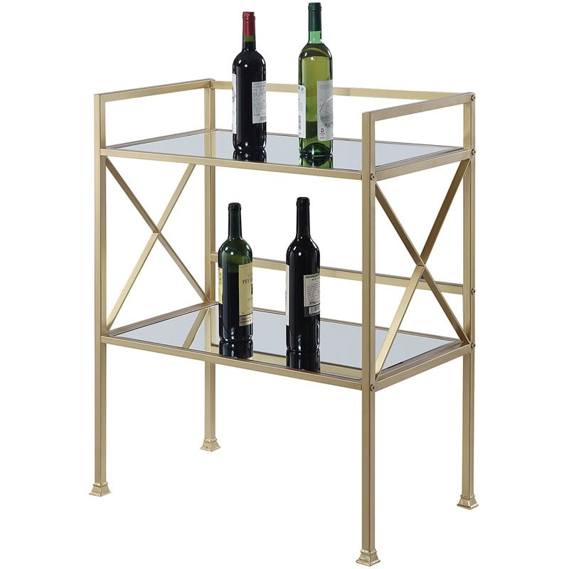 Convenience Concepts Gold Coast Serving Bar Table in Gold Metal Mirrored Glass
