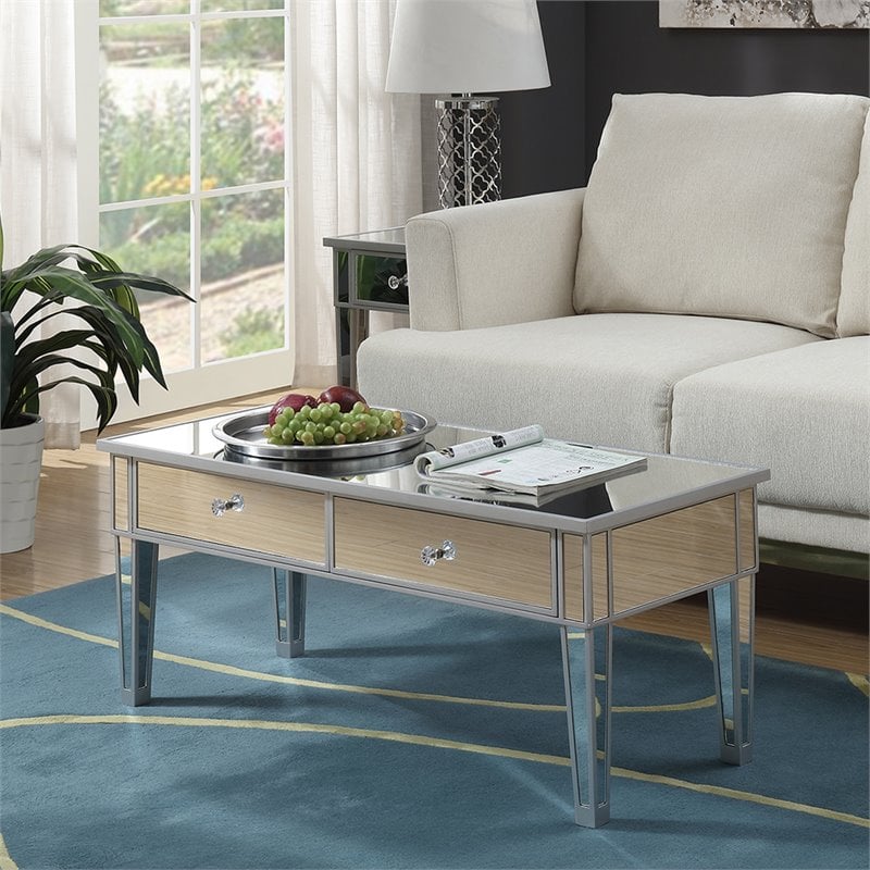 Convenience Concepts Gold Coast Storage Coffee Table In Mirrored Glass 413382ss