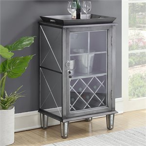 convenience concepts gold coast mirrored bar cabinet in antique silver metal