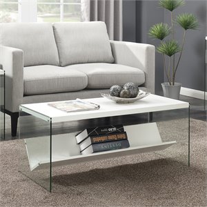 convenience concepts soho coffee table in white wood finish and clear glass