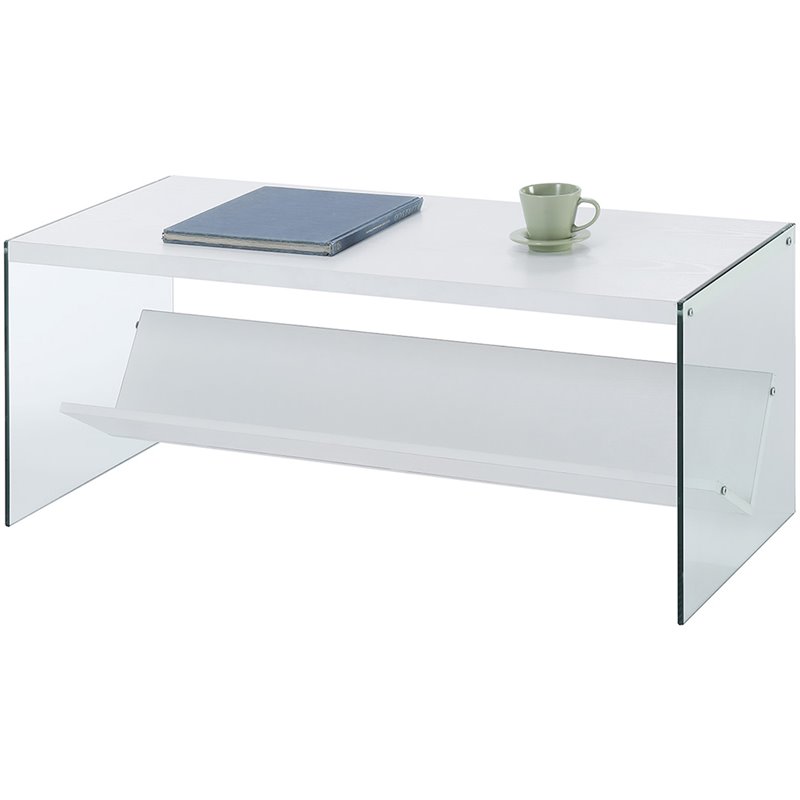 Convenience Concepts SoHo Coffee Table in White Wood Finish and Clear Glass