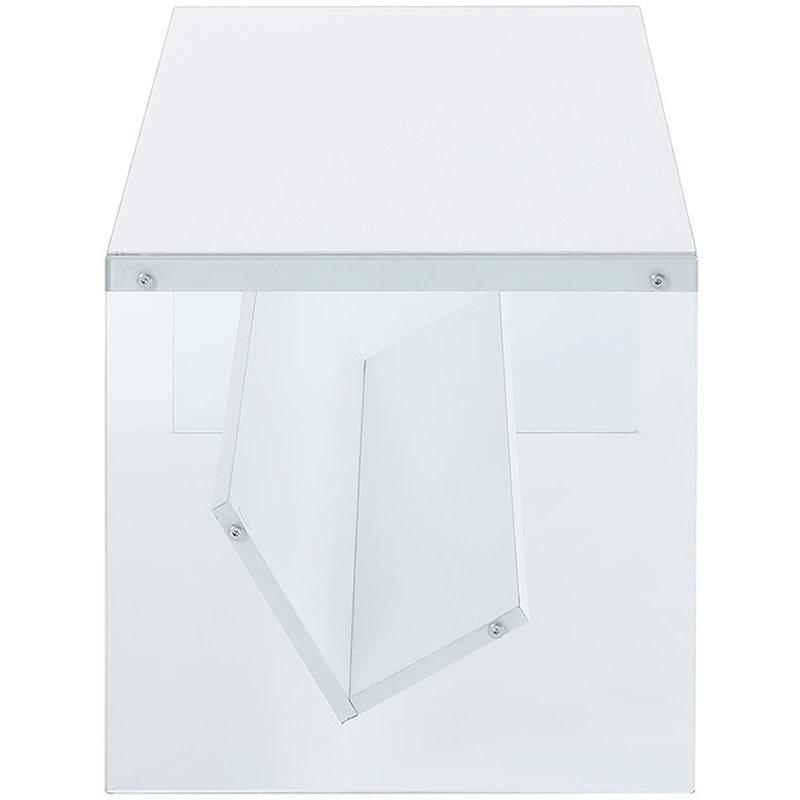 Convenience Concepts SoHo Coffee Table in White Wood Finish and Clear Glass