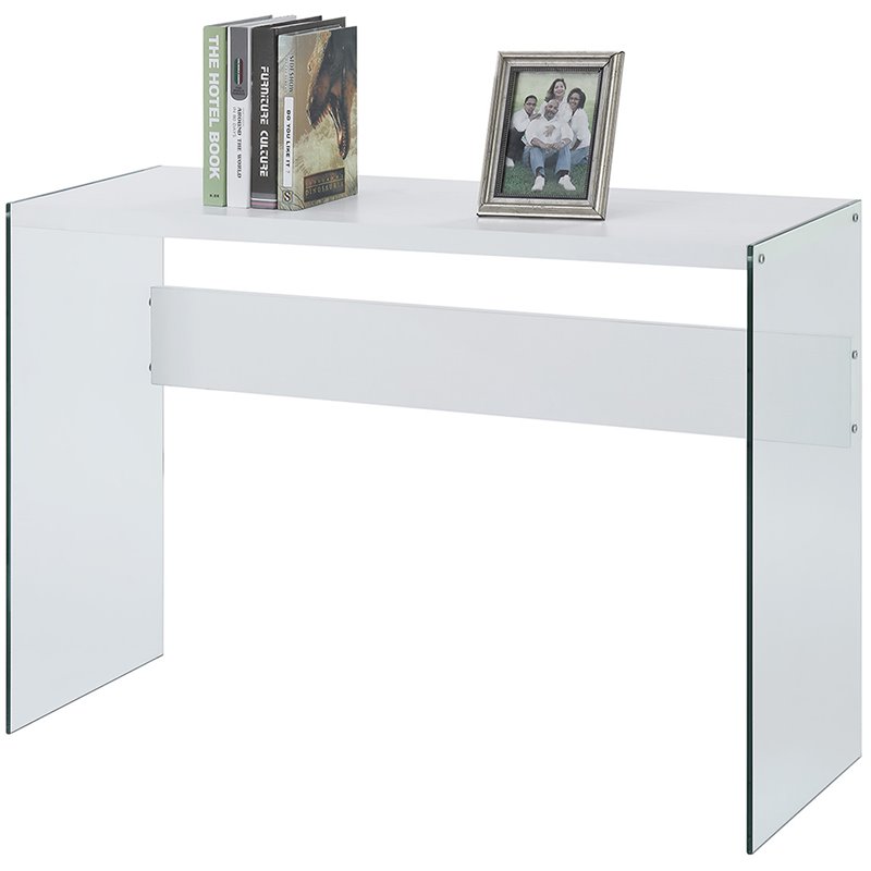 Convenience Concepts SoHo Console Table in White Wood Finish and Clear Glass