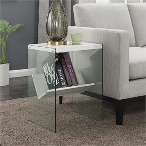 Convenience Concepts SoHo End Table in White Wood Finish and Clear Glass