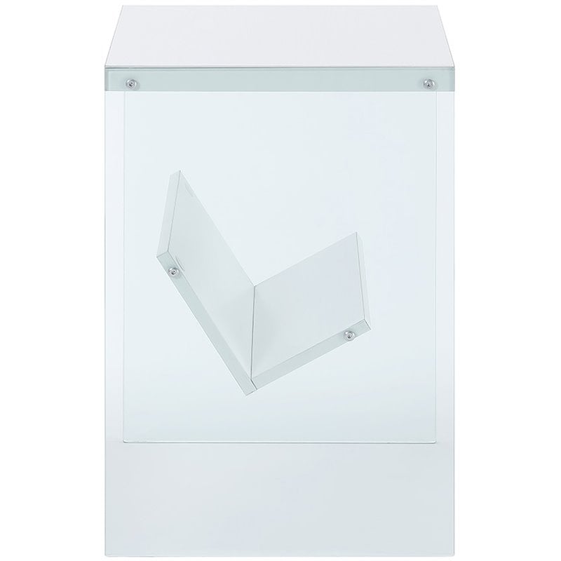 Convenience Concepts SoHo End Table in White Wood Finish and Clear Glass