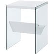 Convenience Concepts SoHo End Table in White Wood Finish and Clear Glass