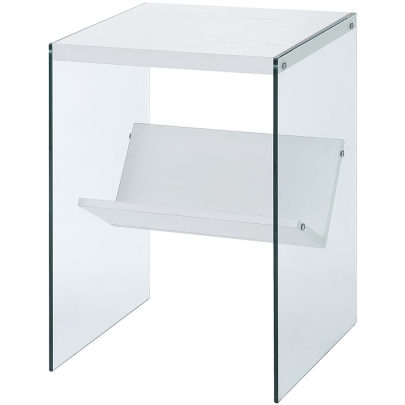 Convenience Concepts SoHo End Table in White Wood Finish and Clear Glass