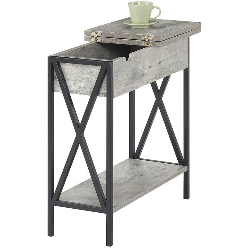 Convenience Concepts Tucson Electric Flip Top End Table in Faux Birch Gray Wood