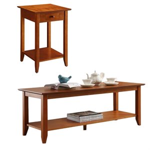 american heritage 2 piece heritage coffee table and end table with drawer set in cherry