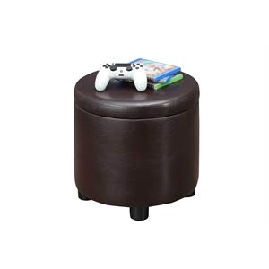 Designs4Comfort Round Accent Storage Ottoman in Espresso Faux Leather