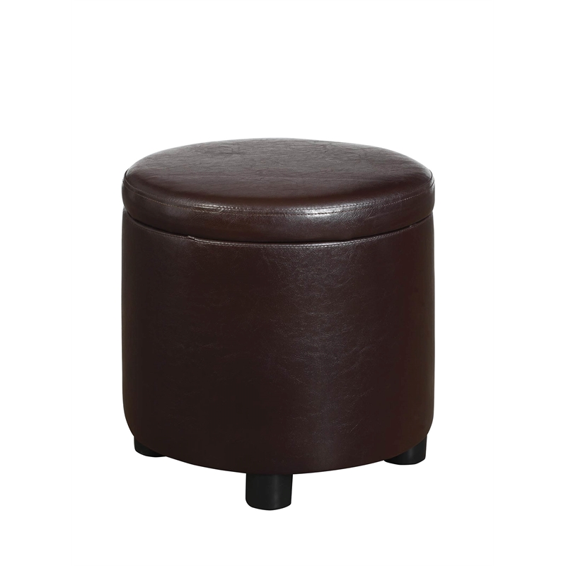 Designs4Comfort Round Accent Storage Ottoman in Espresso Faux Leather