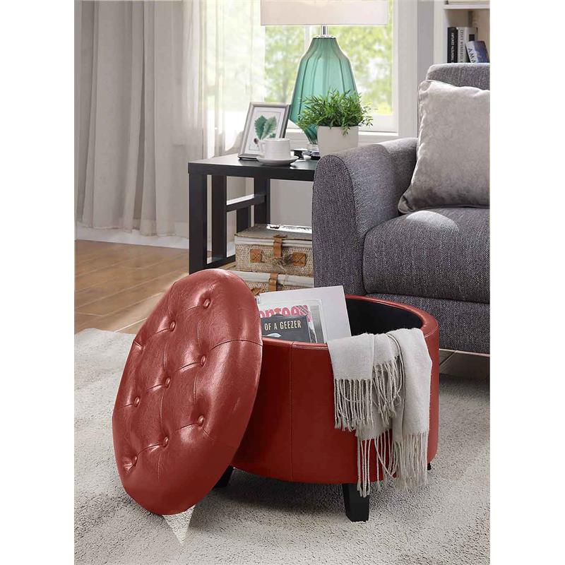 Convenience Concepts Designs4Comfort Round Ottoman in Red Faux Leather
