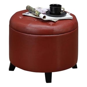 Convenience Concepts Designs4Comfort Round Ottoman in Red Faux Leather