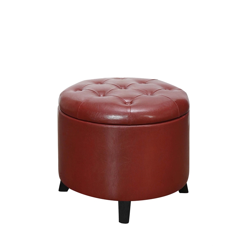 Convenience Concepts Designs4Comfort Round Ottoman in Red Faux Leather