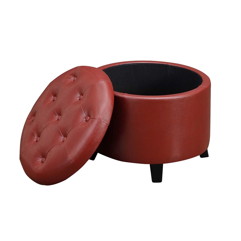 Convenience Concepts Designs4Comfort Round Ottoman in Red Faux Leather