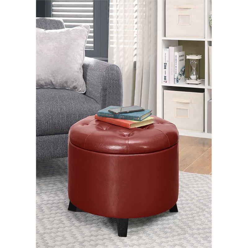 Convenience Concepts Designs4Comfort Round Ottoman in Red Faux Leather