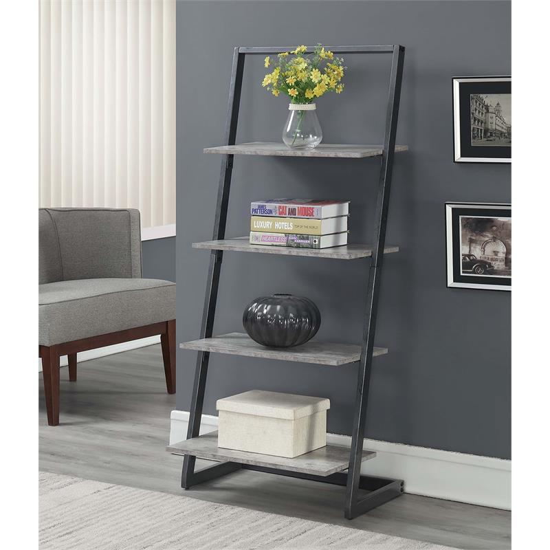 Convenience Concepts Graystone Four-Tier Ladder Bookcase/shelf in Gray Wood