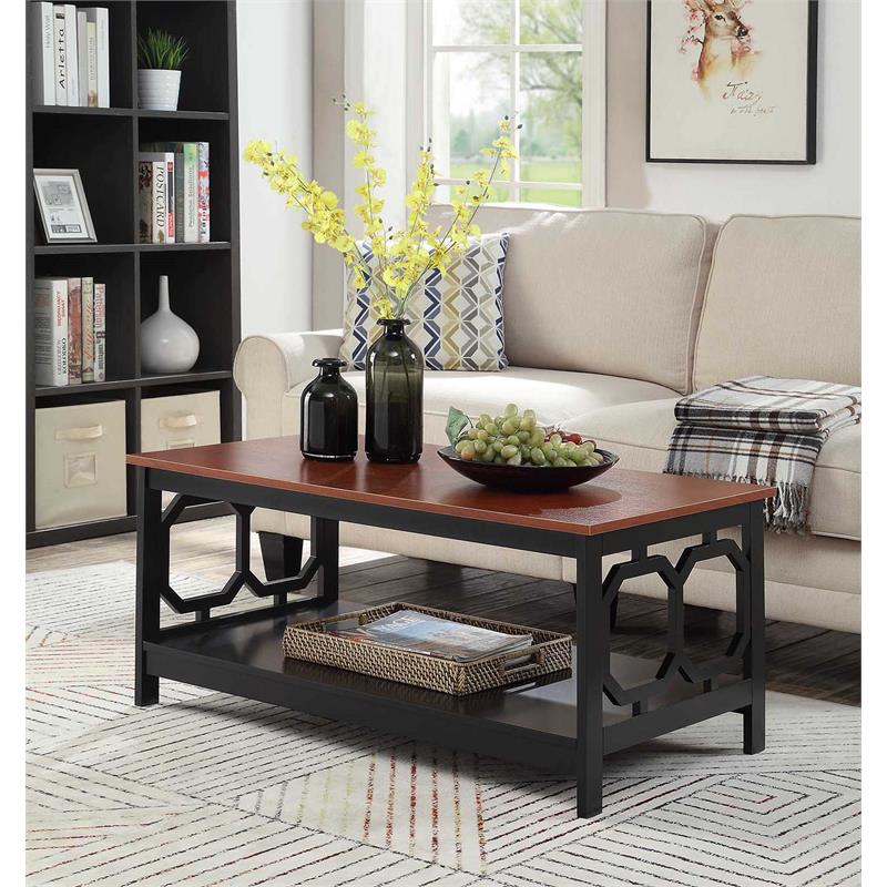 Convenience Concepts Omega Coffee Table in Cherry and Black Wood Finish