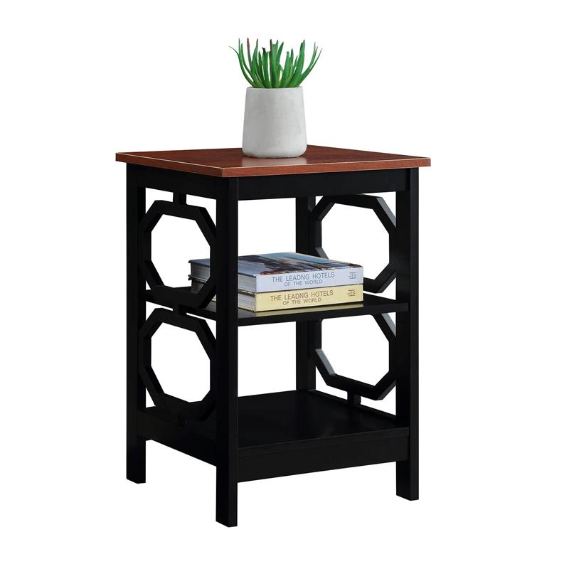 Convenience Concepts Omega End Table in Cherry and Black Wood Finish