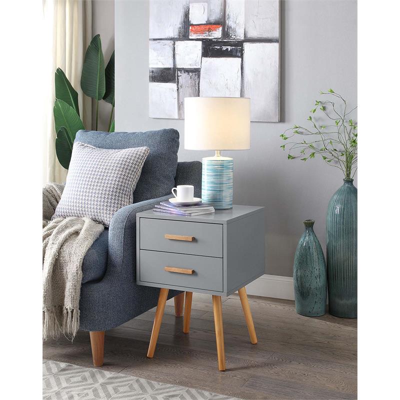 Convenience Concepts Oslo Two-Drawer End Table in Gray Wood Finish