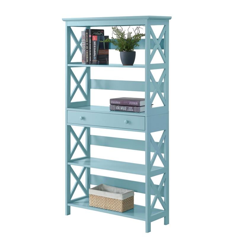 Convenience Concepts Oxford 5 Tier Wood Bookcase with Drawer in Sea Foam