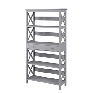 Convenience Concepts Oxford Five-Tier Bookcase with Drawer in Gray Wood Finish