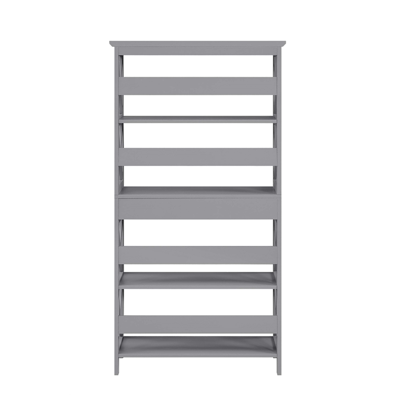 Convenience Concepts Oxford Five-Tier Bookcase with Drawer in Gray Wood Finish