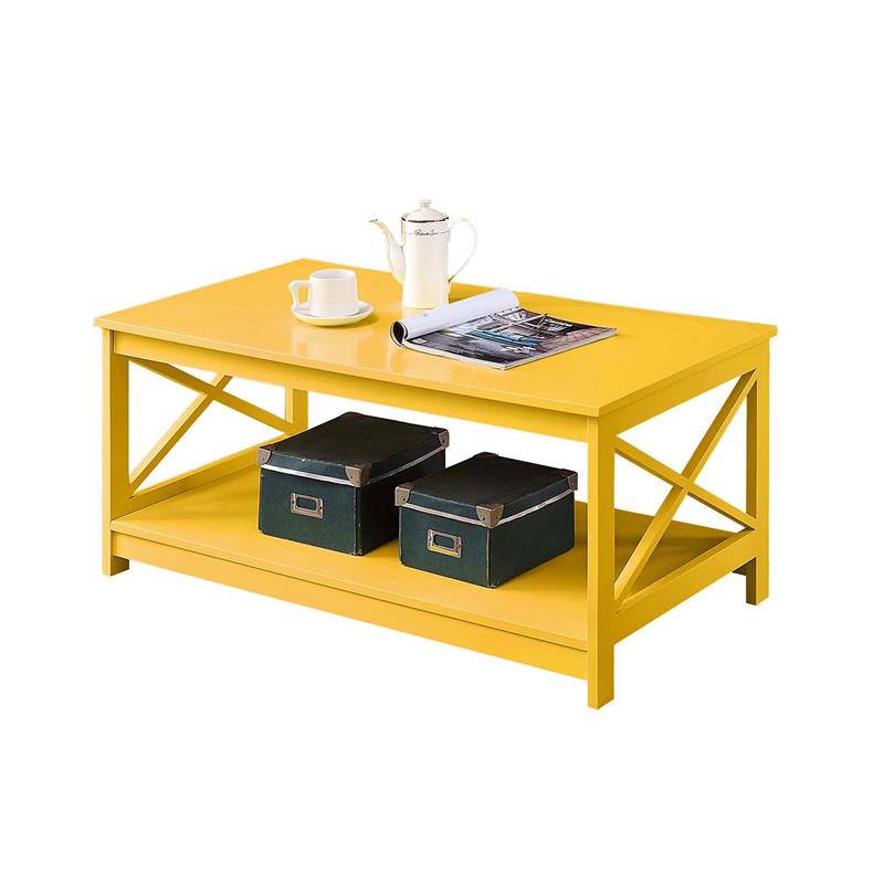 Convenience Concepts Oxford Coffee Table with Shelf in Yellow Wood Finish